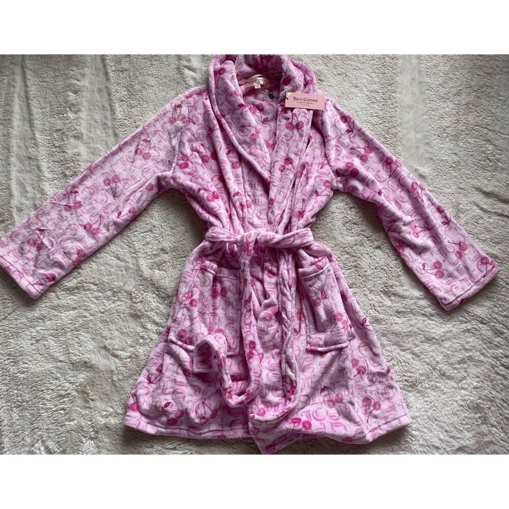 Juicy Couture Cherries Cherry Pink Logo Plush Robe Women’s Sz S/M NEW